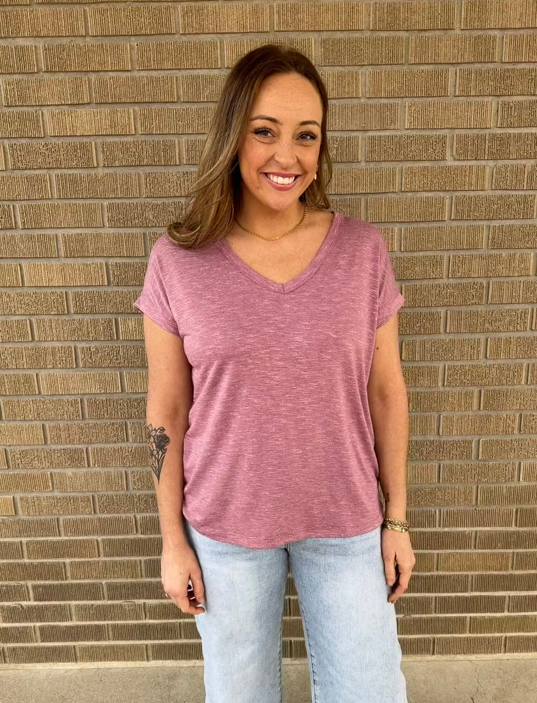 Mauve V Neck Tee