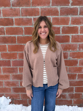 Waffle Knit Cardigan - Taupe