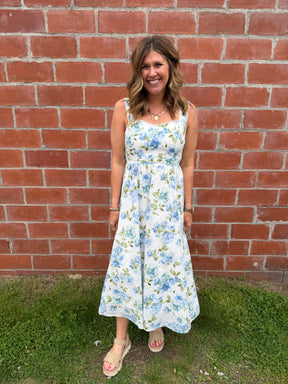 Blue Floral Midi Dress