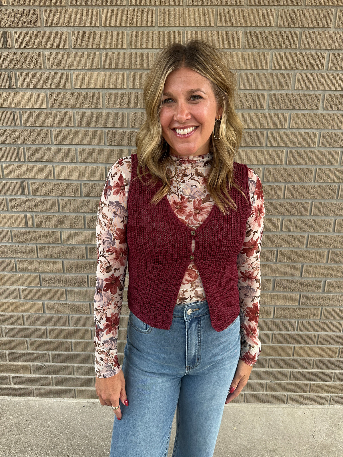 Essential Crochet Vest - Wine
