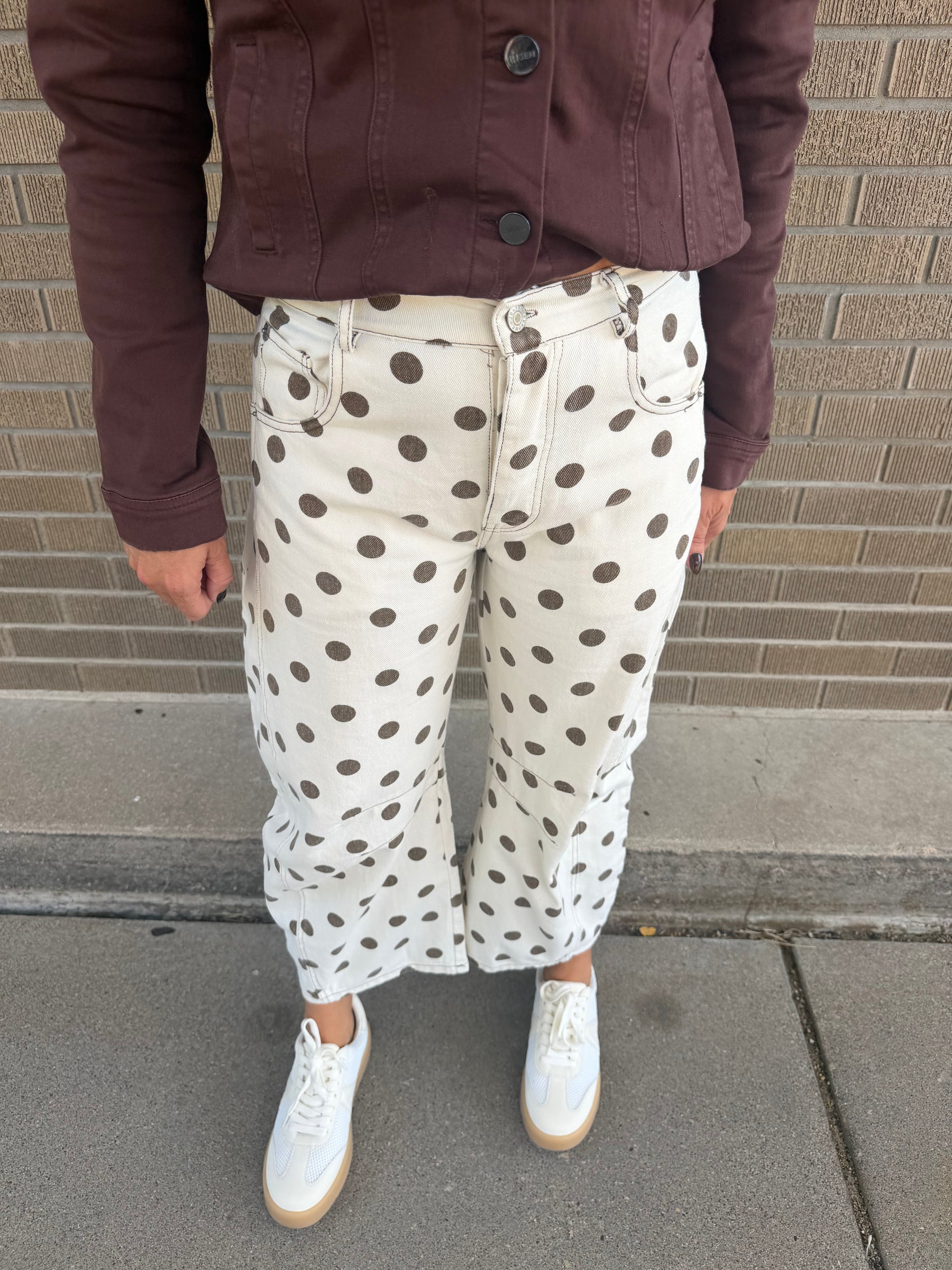 Polka Dot Barrel Jeans- Oatmeal