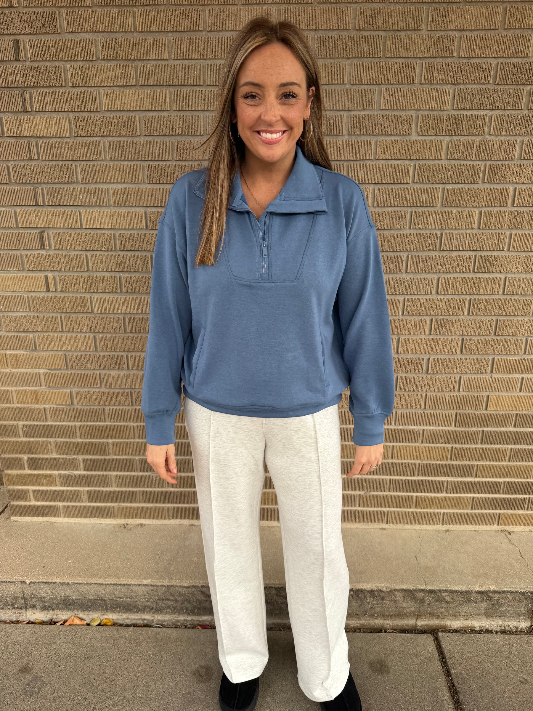 Modal Zip Up Pullover - Paradise Blue