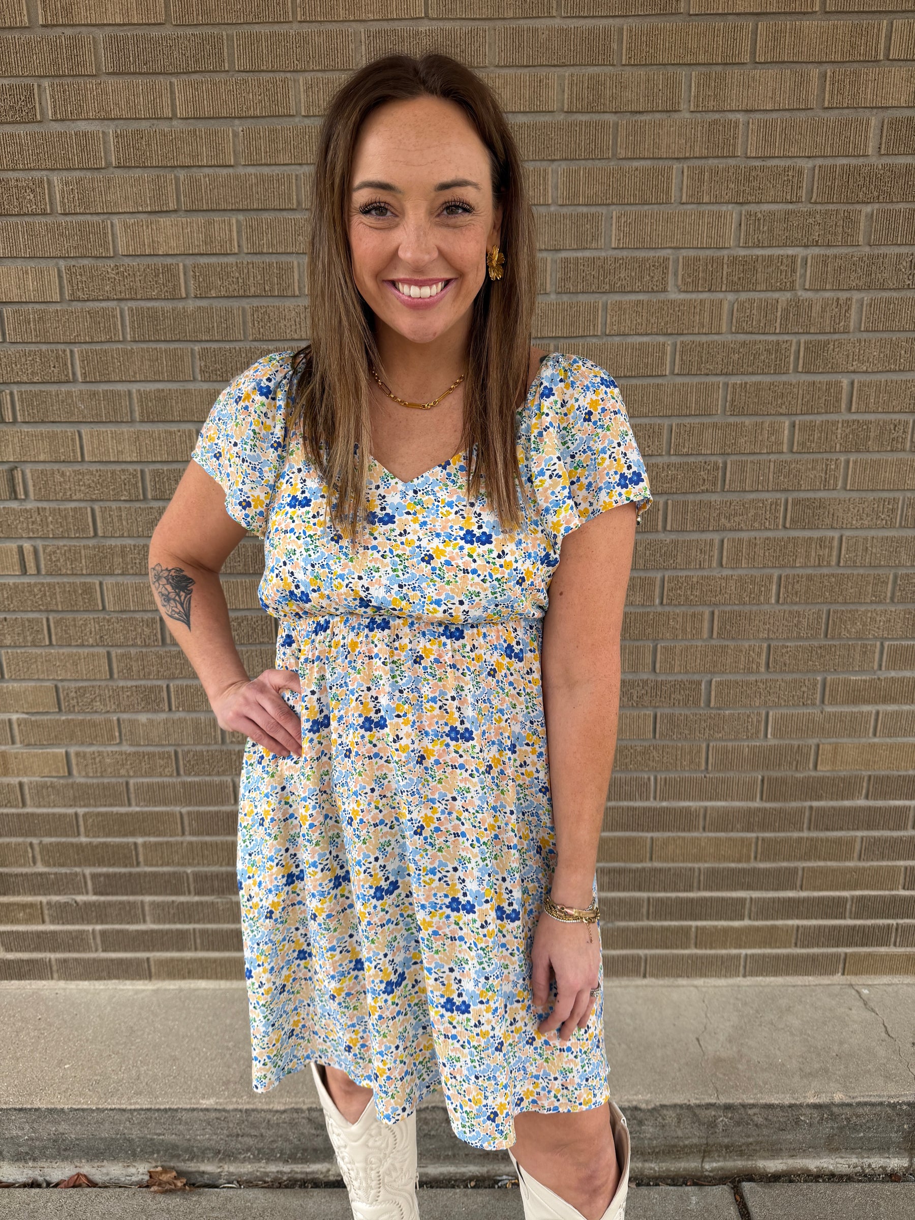 Blue and Yellow Floral Dress