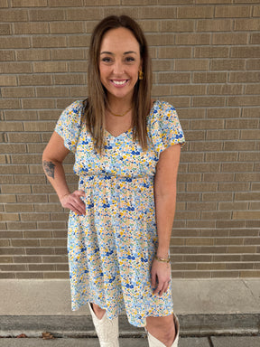 Blue and Yellow Floral Dress