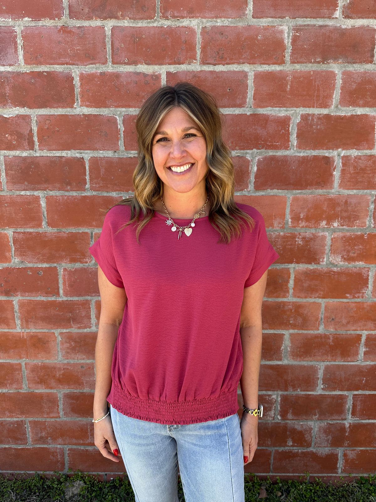 Smocked Hem Crinkle Top - Terracotta