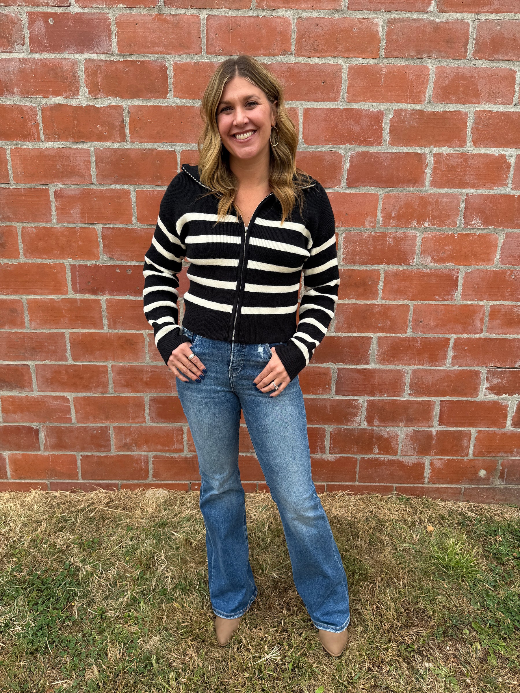 Stripe Zip Up Sweater