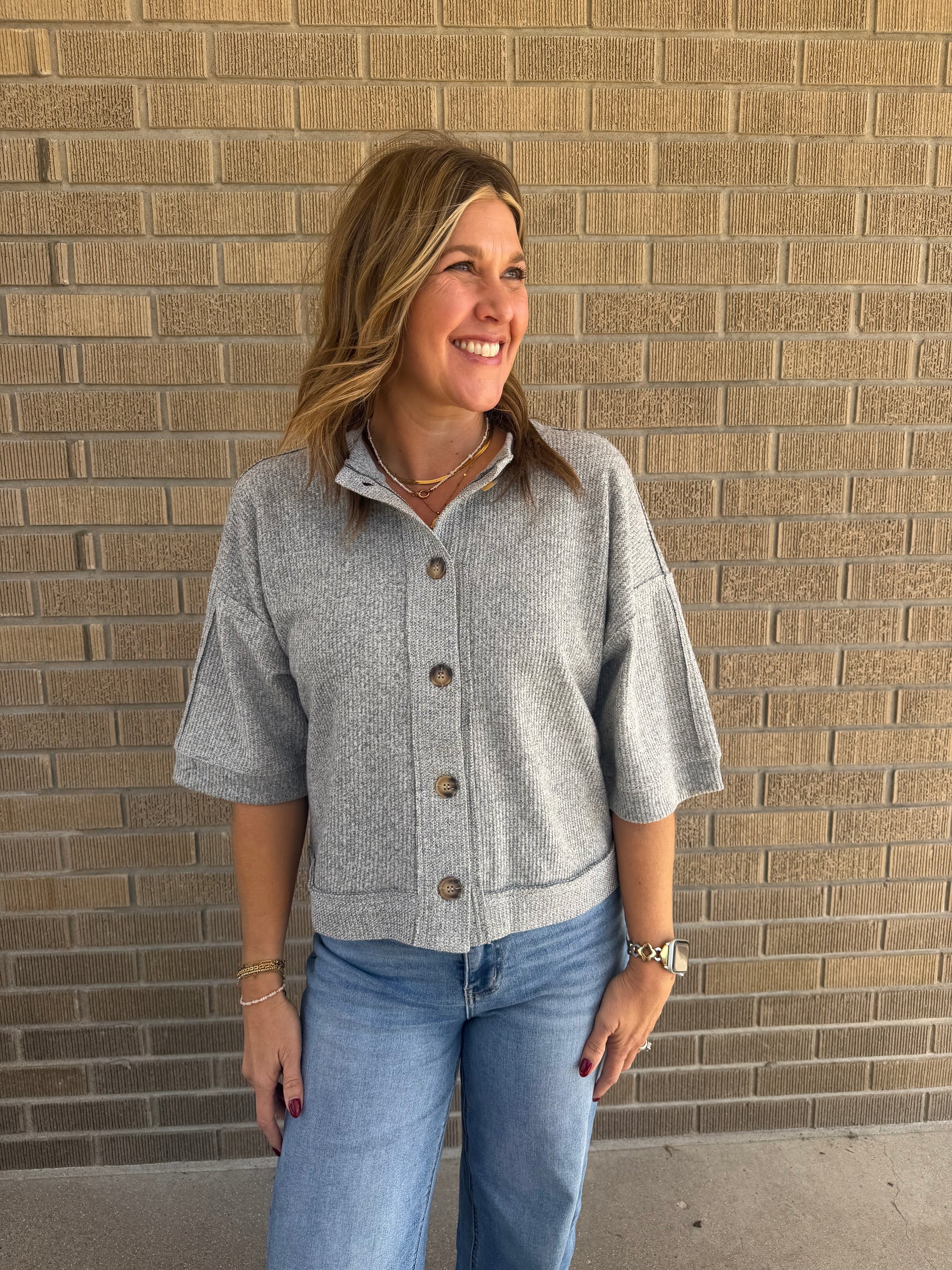 Short Sleeve Cardigan - Gray