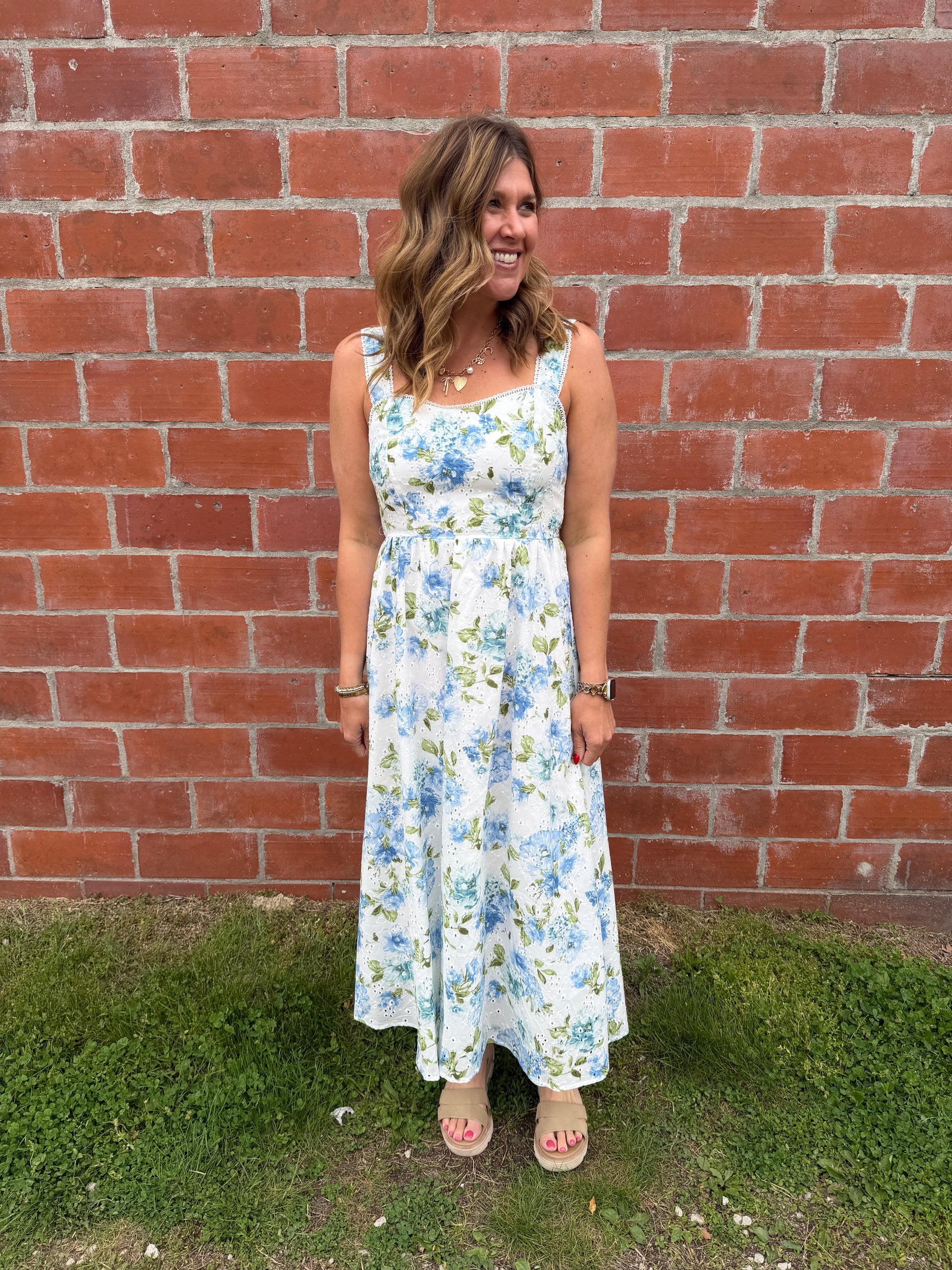 Blue Floral Midi Dress