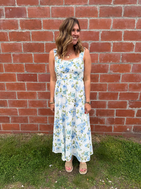 Blue Floral Midi Dress