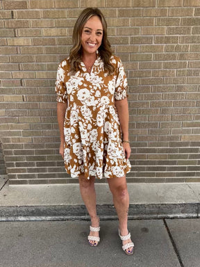 Camel Floral Dress