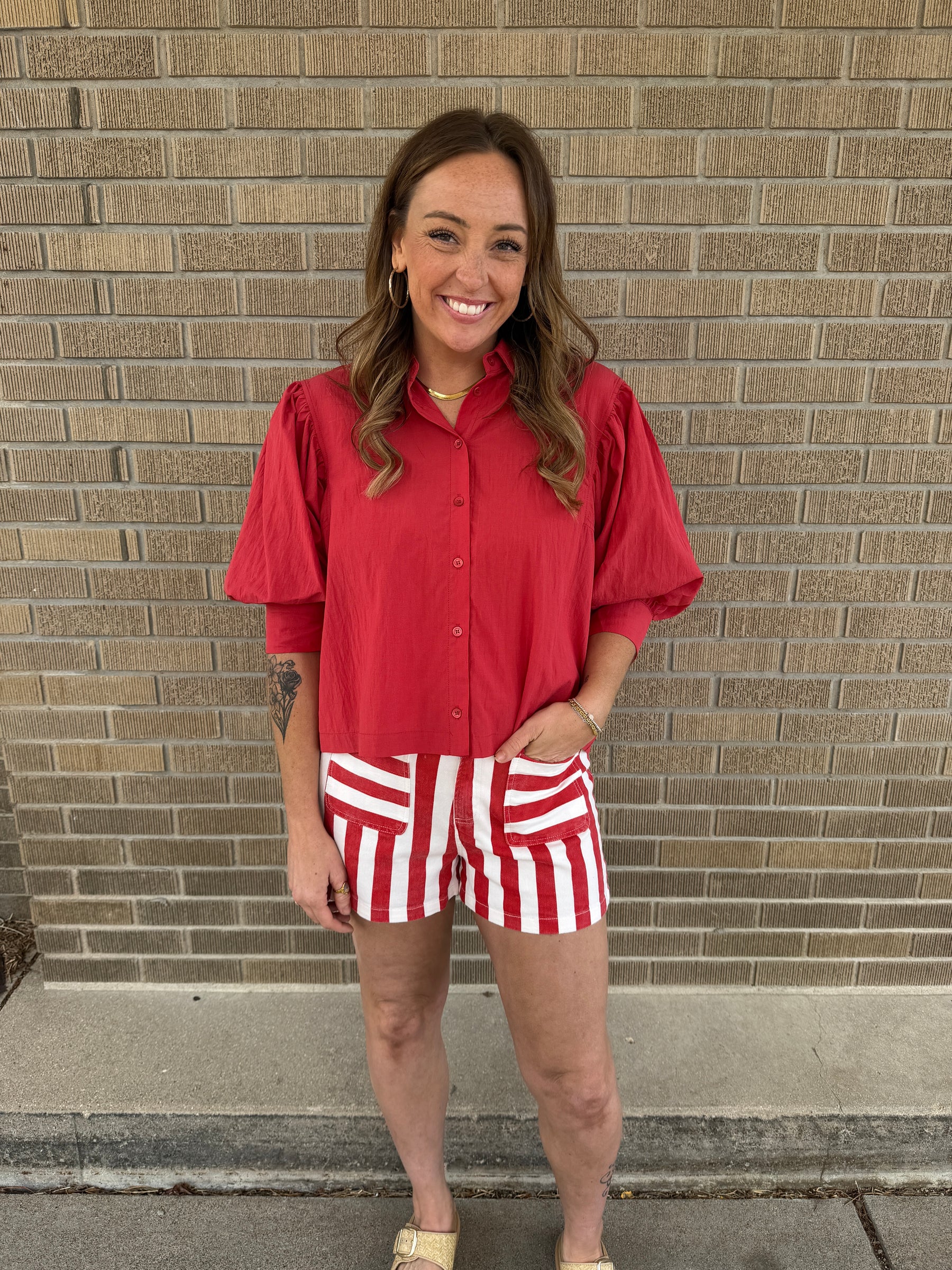 Red and White Stripe Shorts