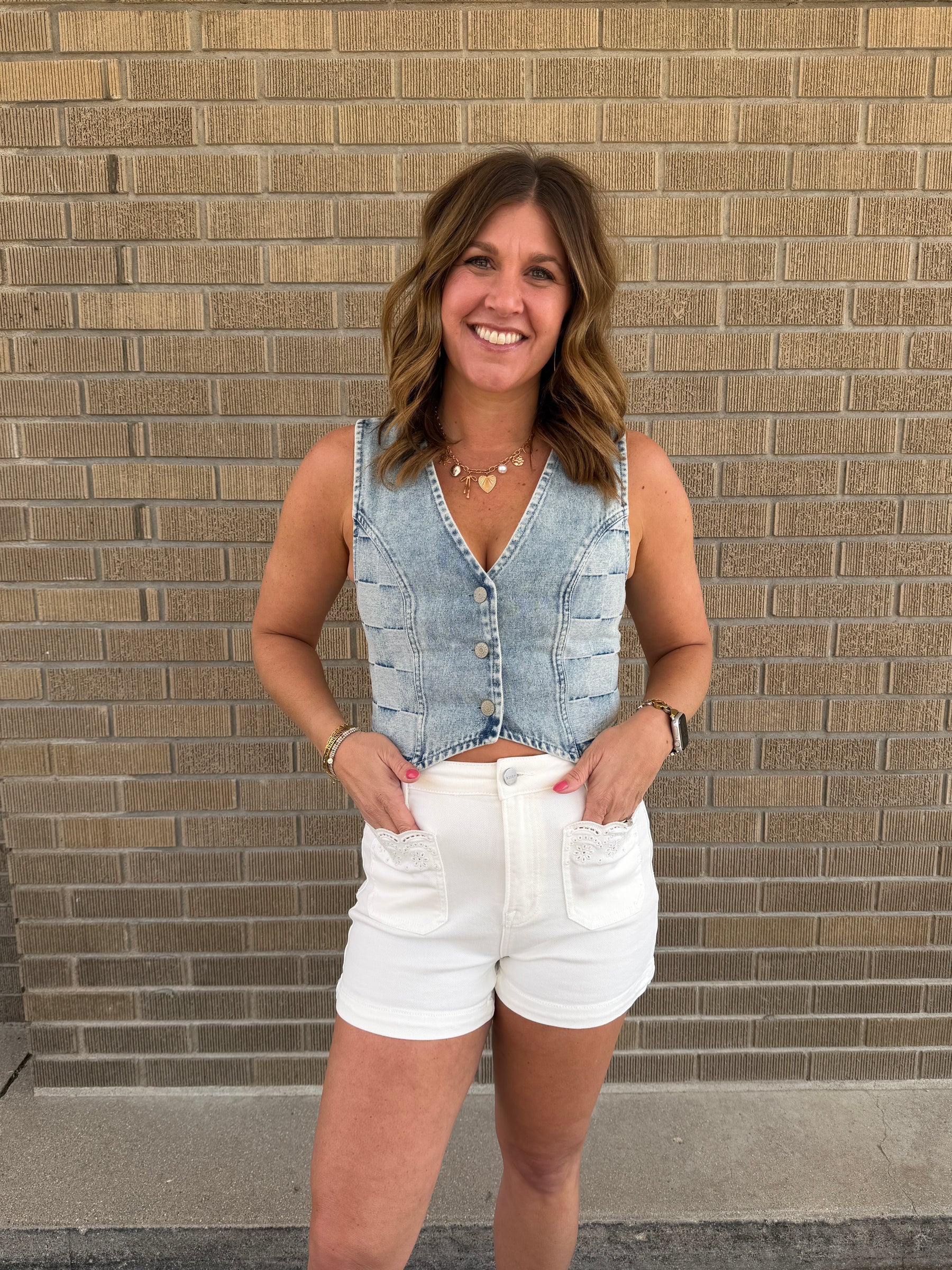 Checkered Denim Vest