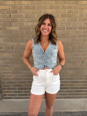 Checkered Denim Vest