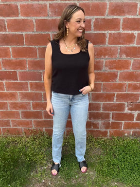 Black Square Neck Cloudy Knit Tank