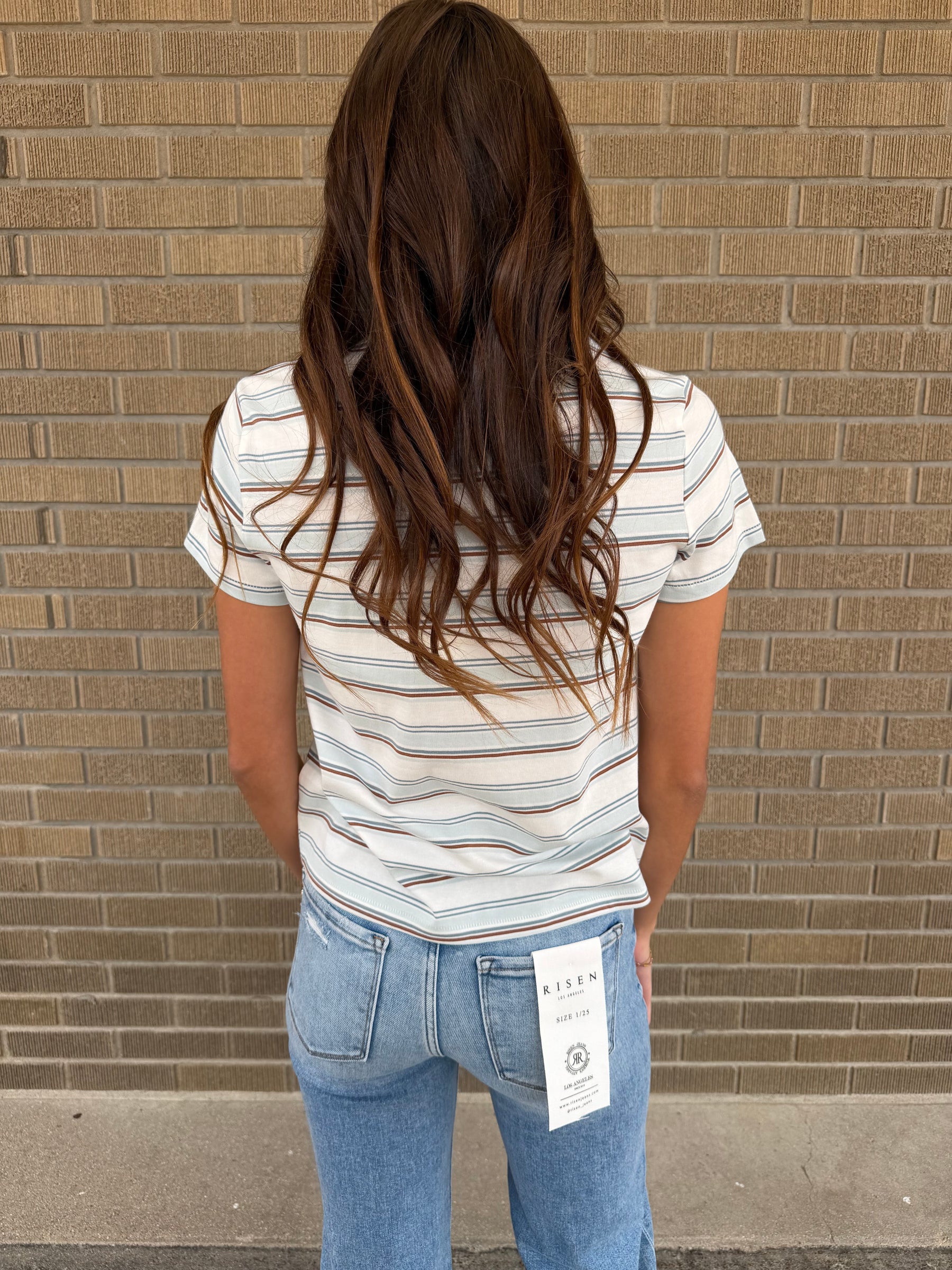 Asher Tee - Cream Blue Stripe