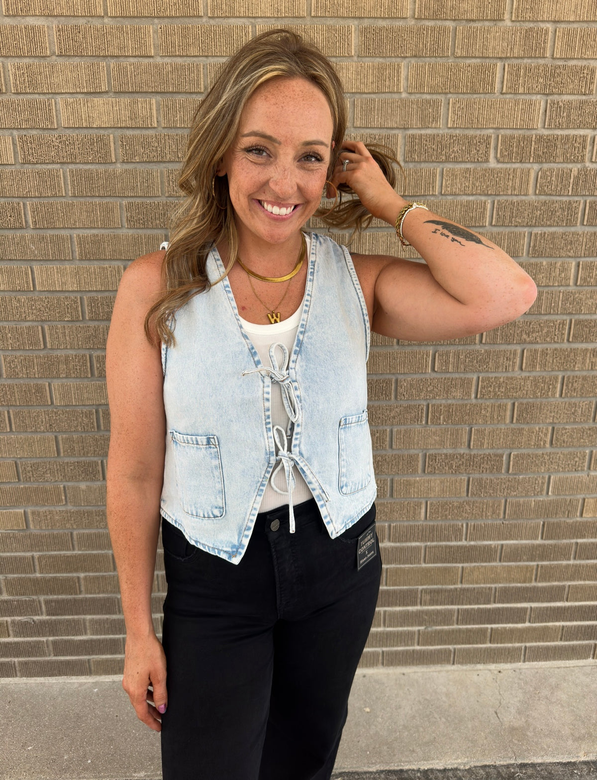 Light Denim Tie Front Vest