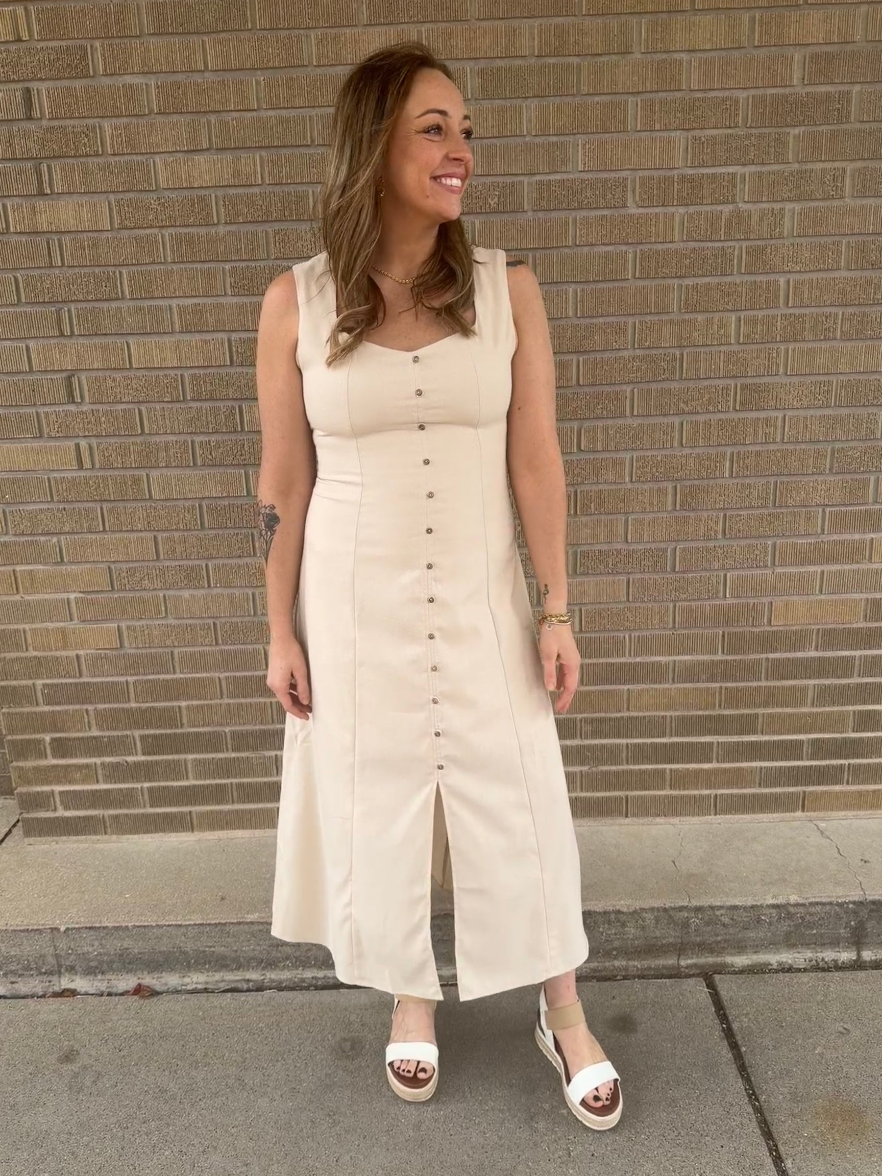 Khaki Button Up Dress
