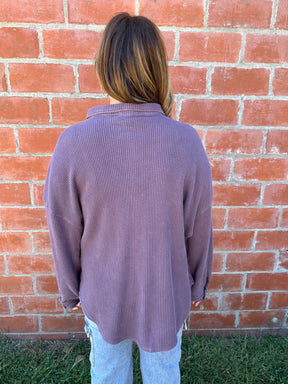 Waffle Knit Shacket - Plum