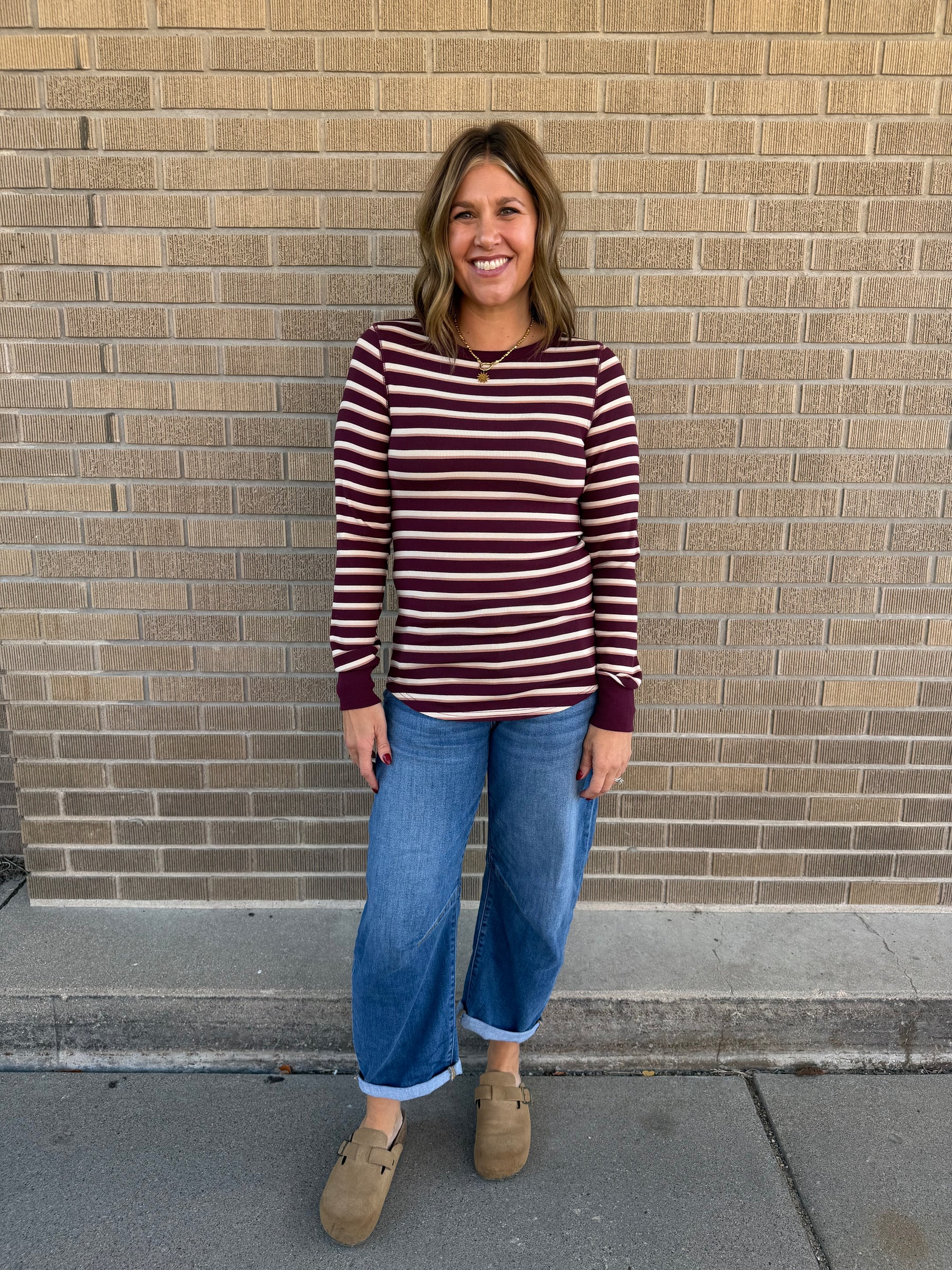 Stacy Long Sleeve - Maroon Stripe