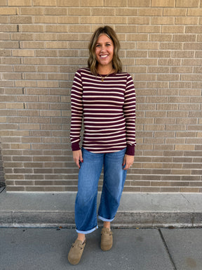 Stacy Long Sleeve - Maroon Stripe