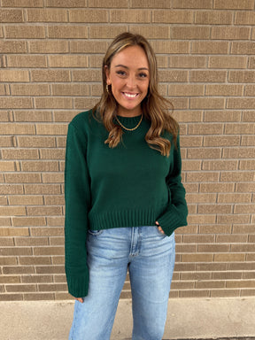 Classic Knit Crop Sweater - Green