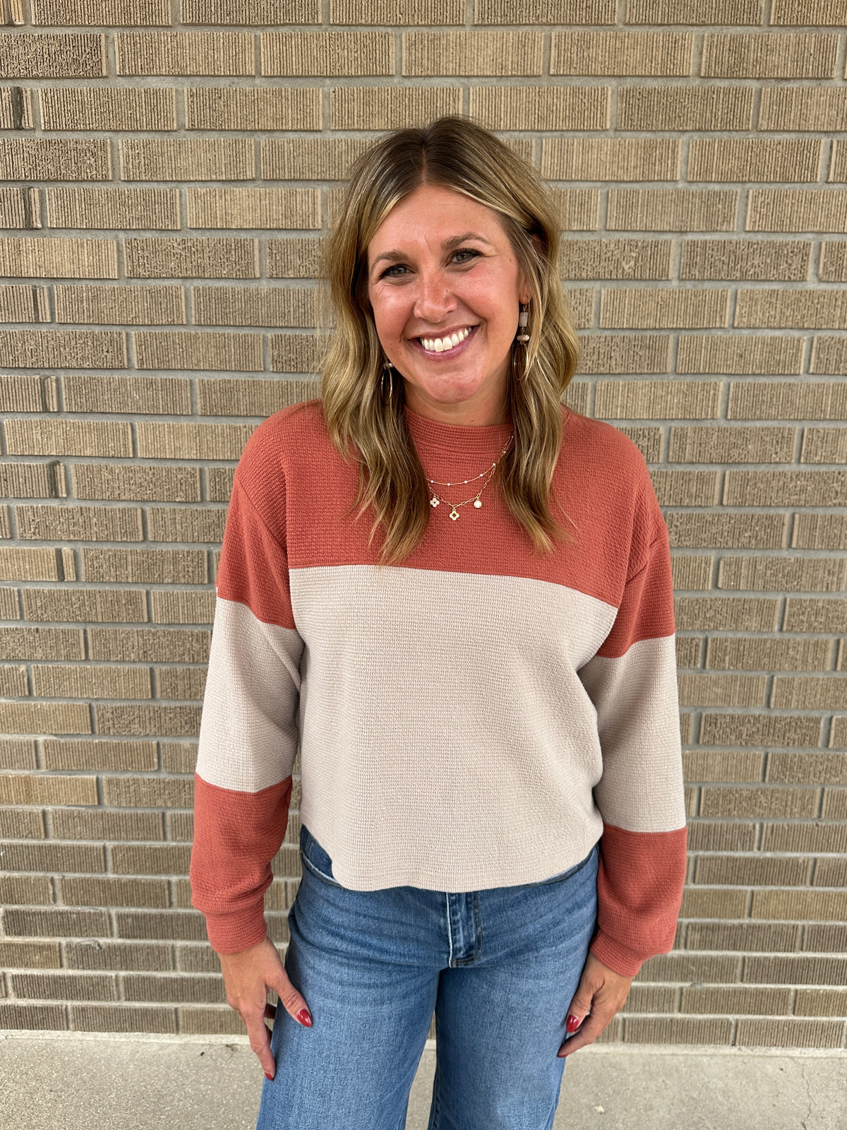 Cloudy Knit Color Block - Rust