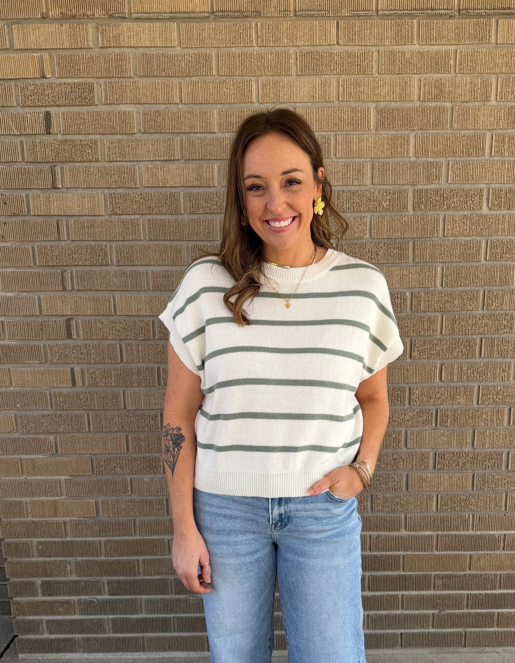 Sage Green Stripe Sweater Top