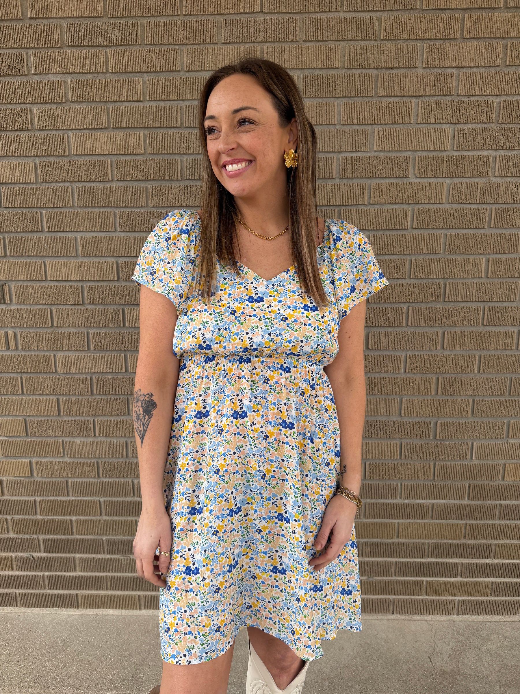 Blue and Yellow Floral Dress