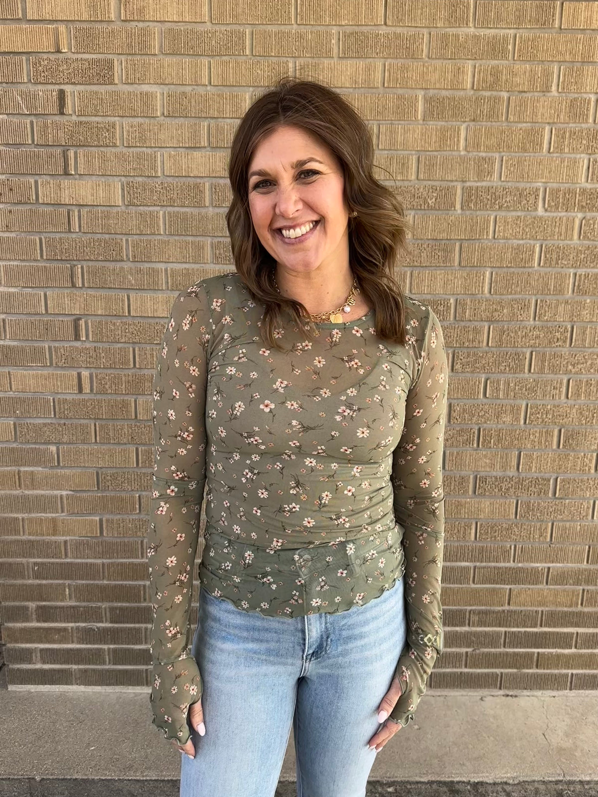 Floral Mesh Long Sleeve - Olive