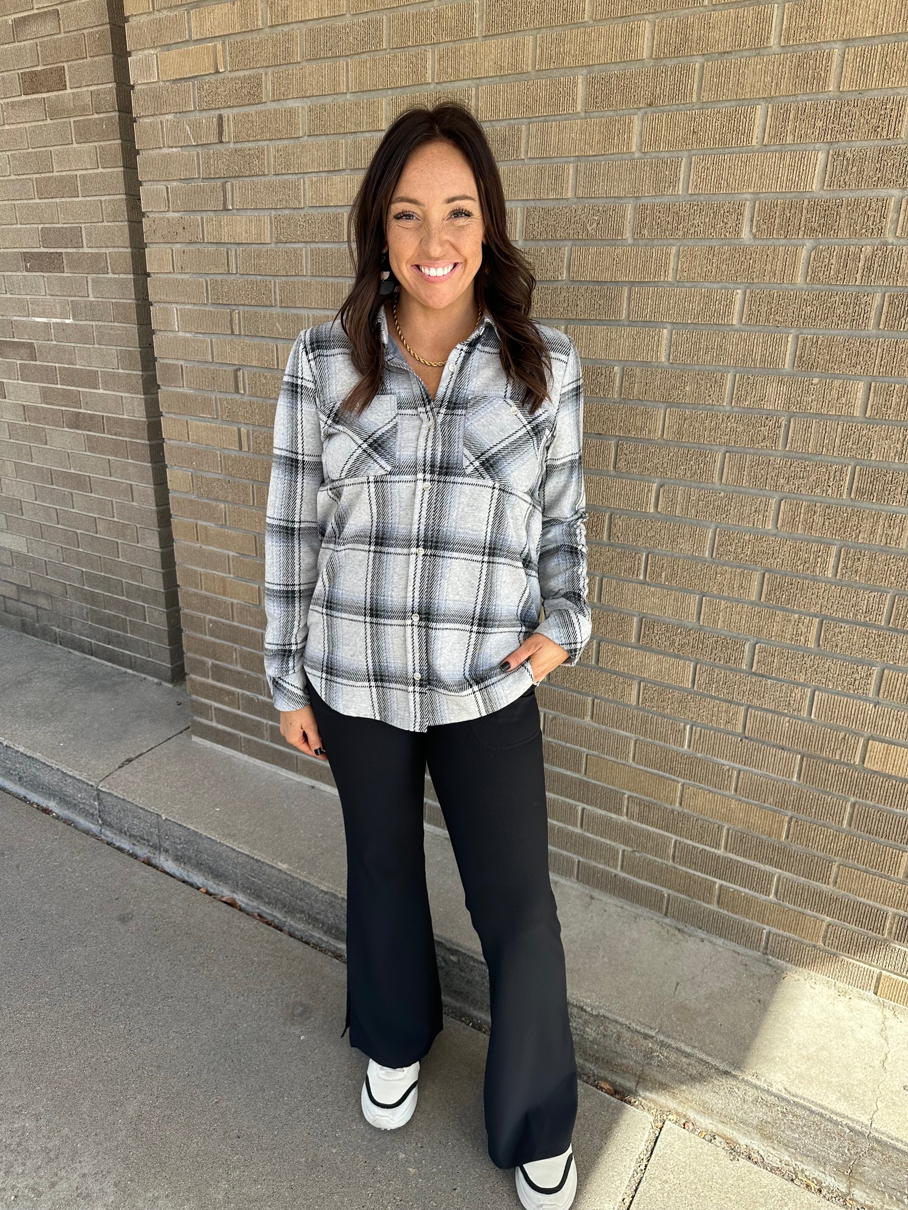 Lewis Top - Black Grey Plaid