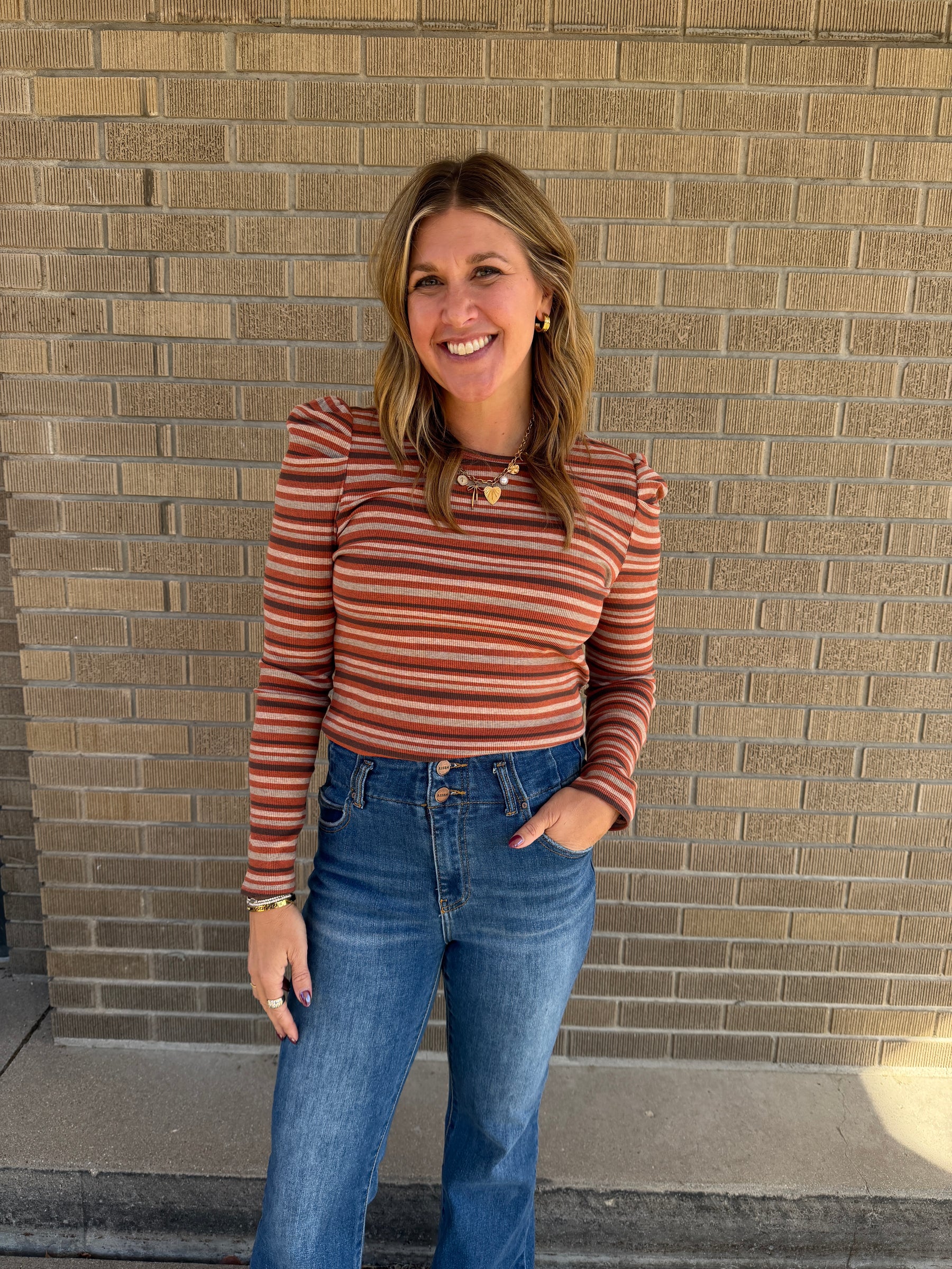 Multicolor Stripe Top - Rust