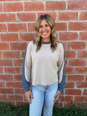 Cloudy Knit Color Block - Denim