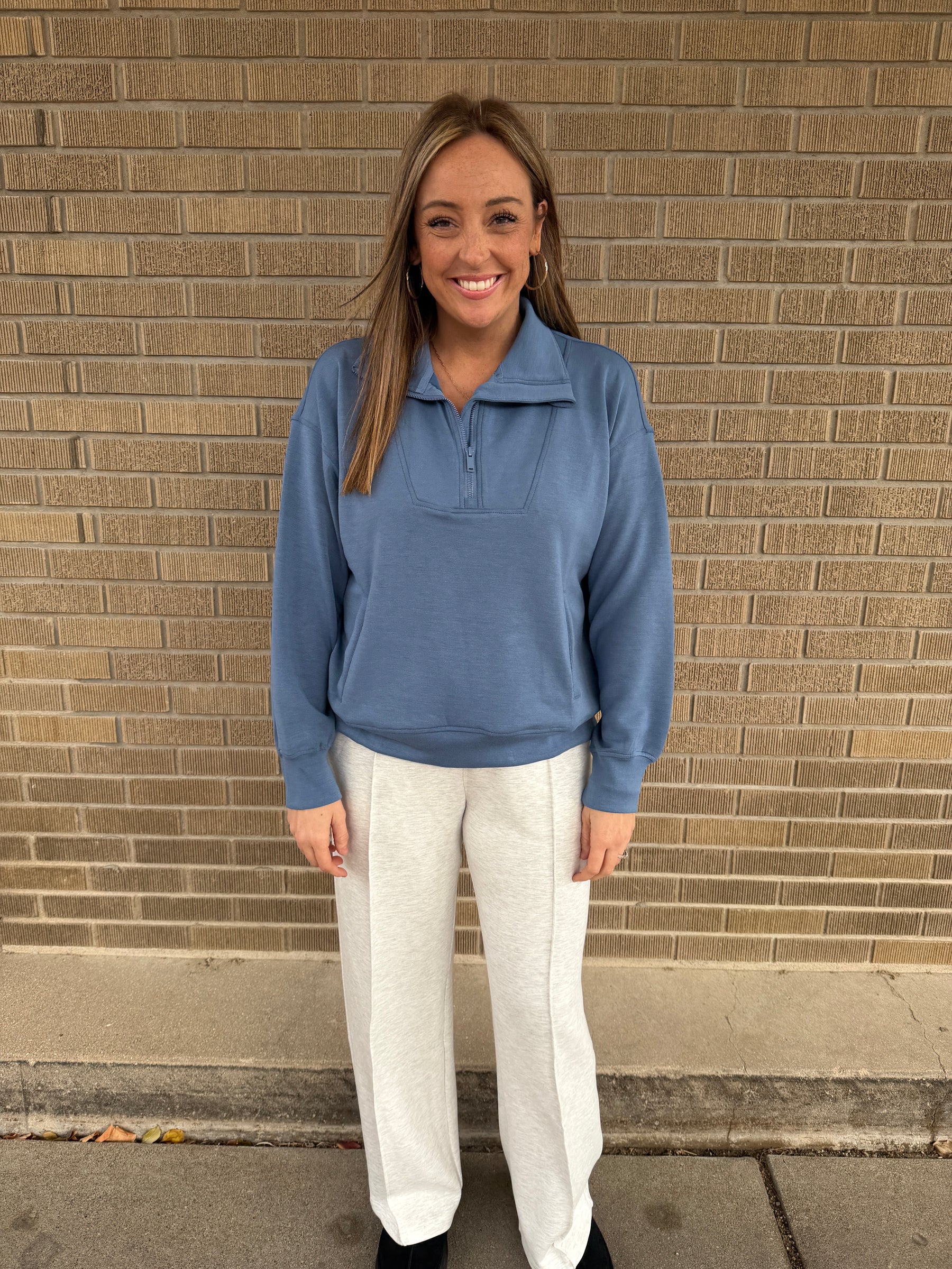 Modal Zip Up Pullover - Paradise Blue