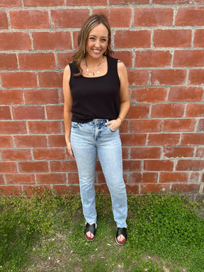 Black Square Neck Cloudy Knit Tank