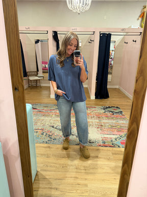 Chill All Day Oversized Tee - Dusty Navy