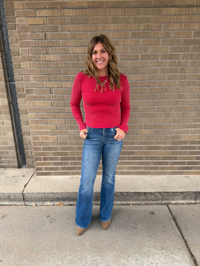 Red Waffle Knit Top