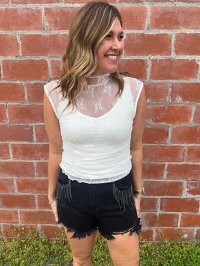Sleeveless Lace Layer - White