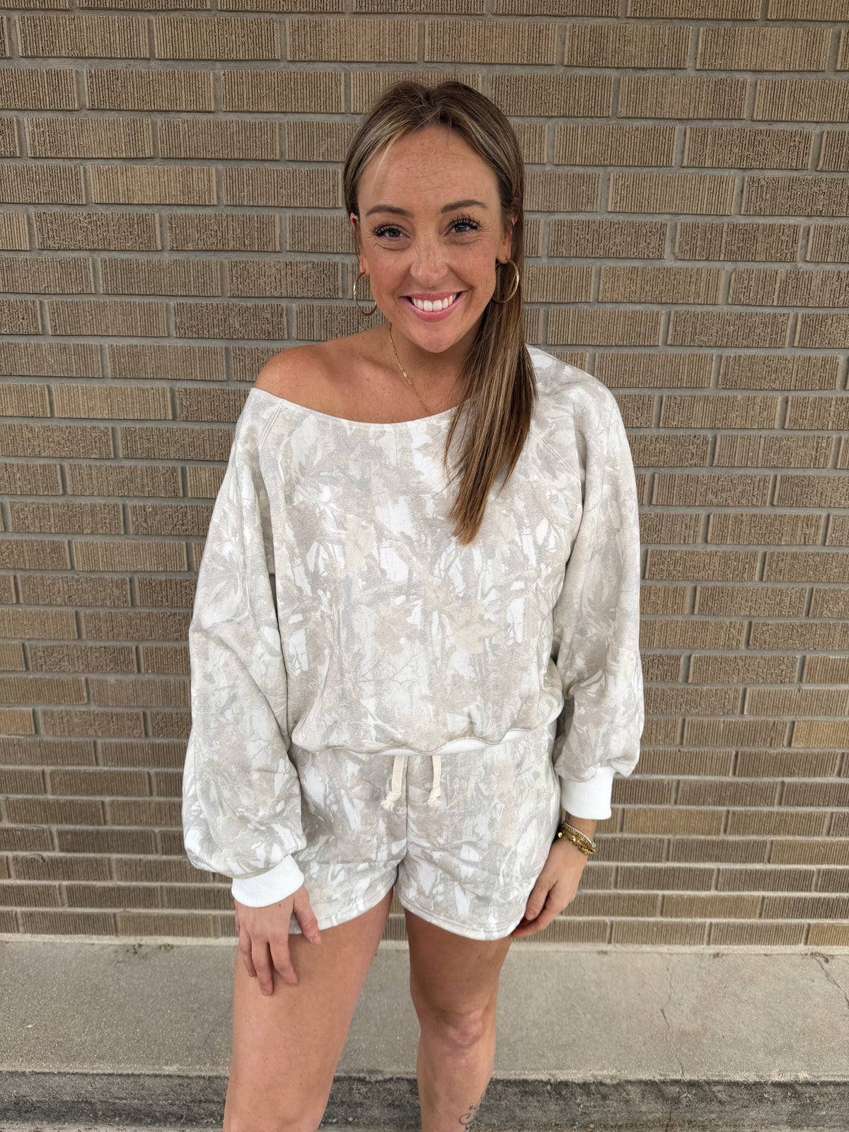 Camo Off the Shoulder Sweatshirt