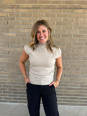 Mock Neck Taupe Sweater