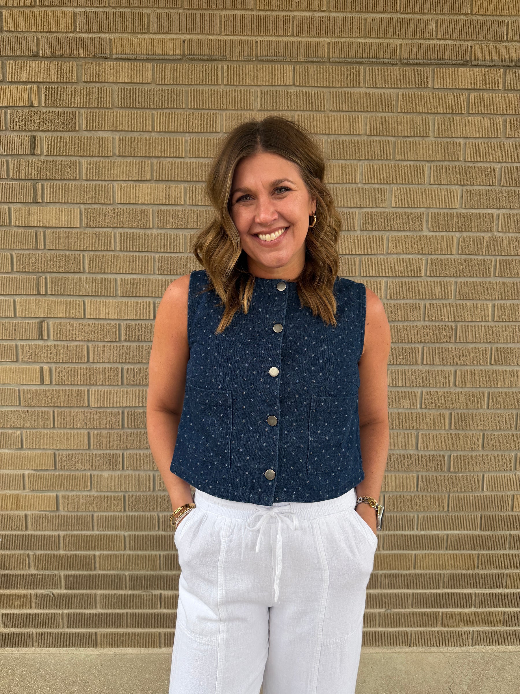 Polka Dot Denim Vest