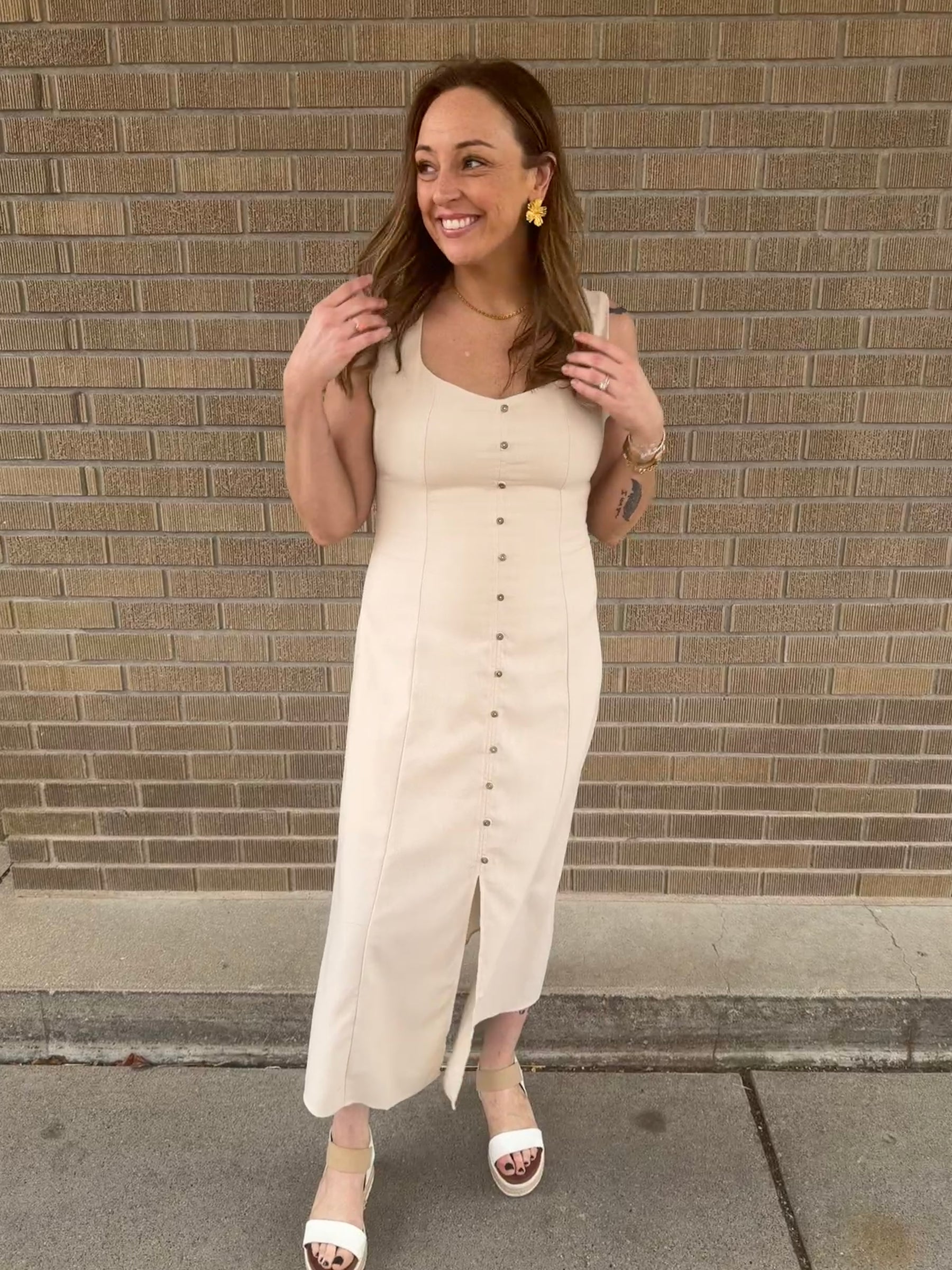 Khaki Button Up Dress