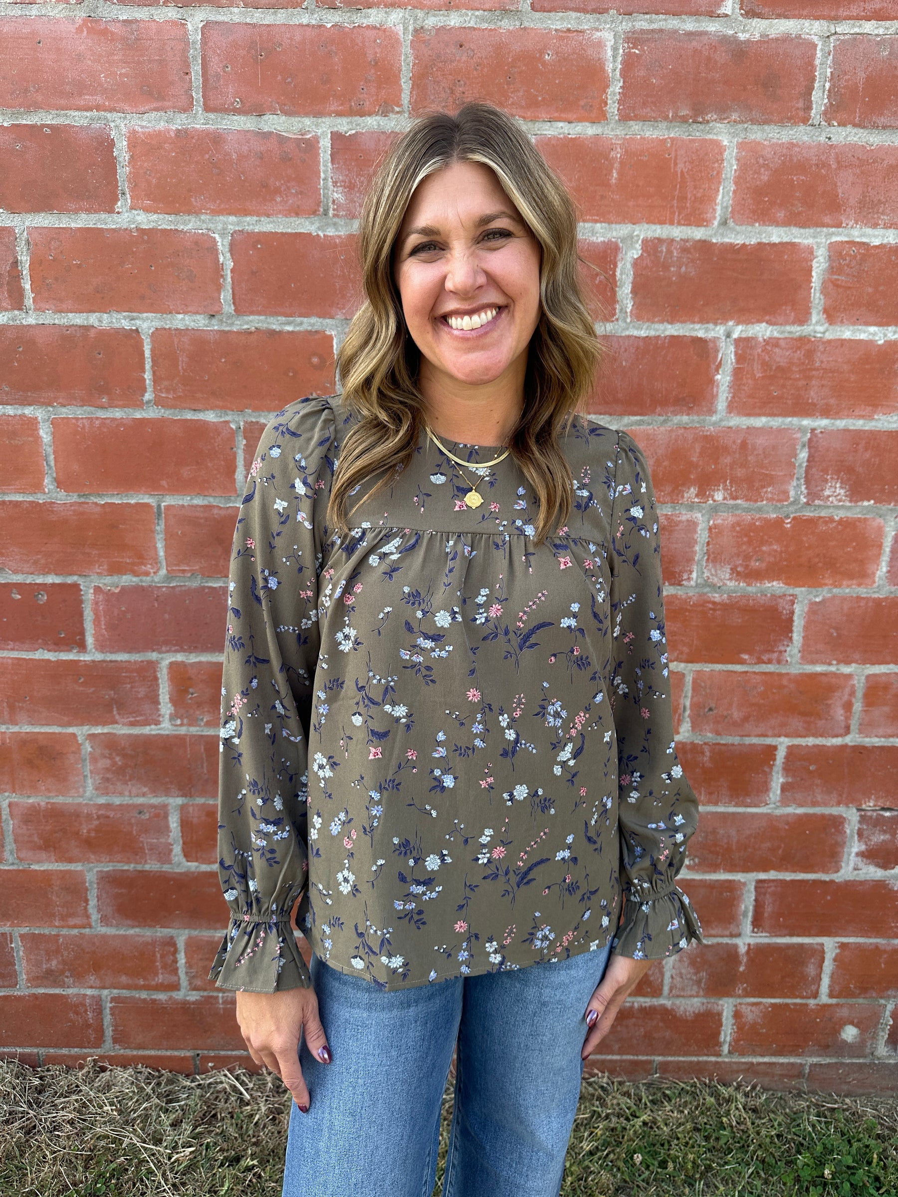Olive Floral Blouse