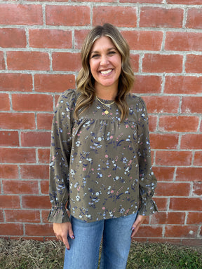 Olive Floral Blouse
