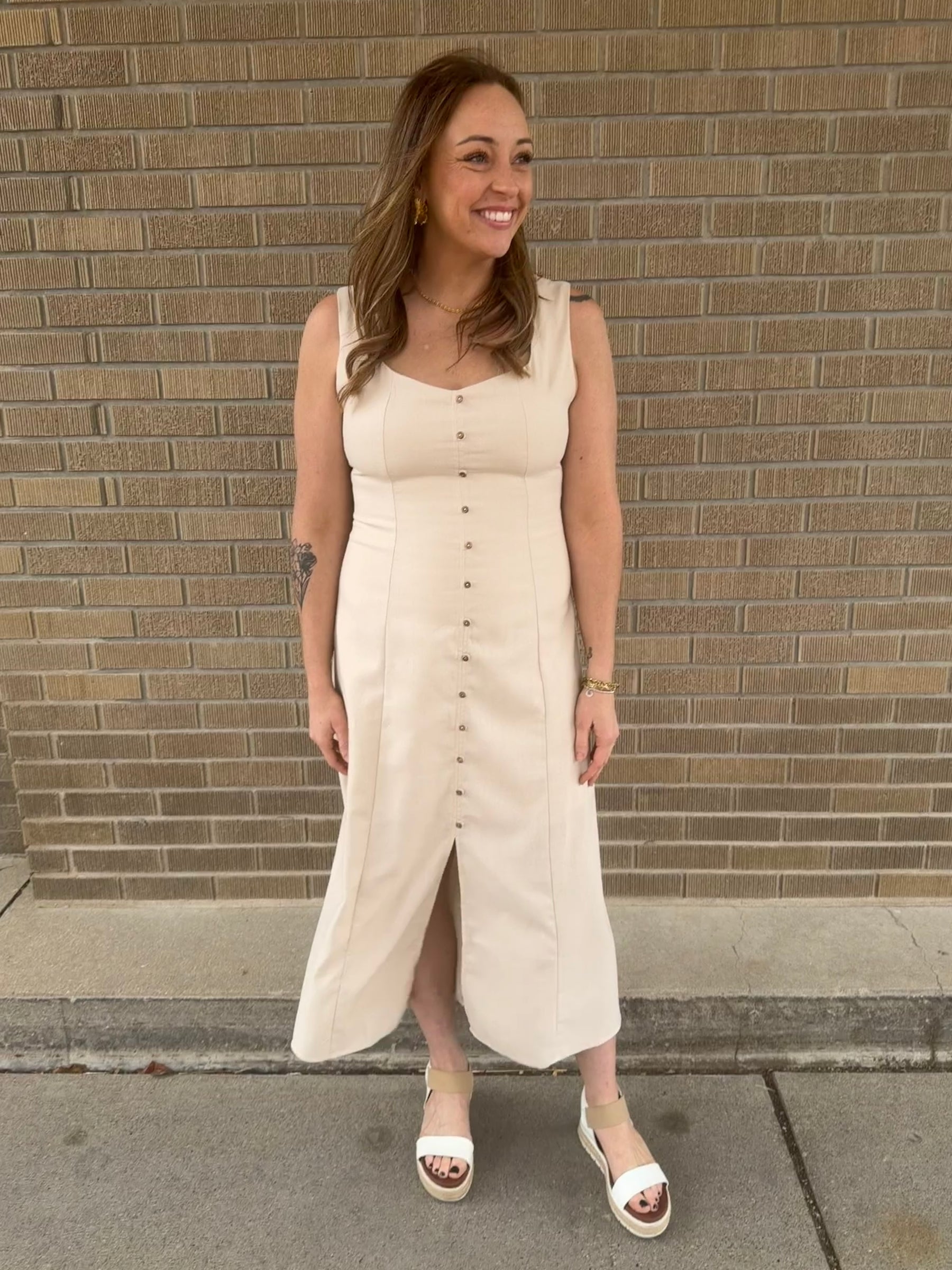 Khaki Button Up Dress