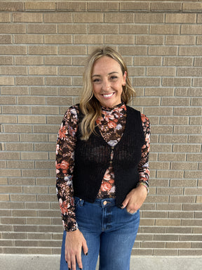 Floral Mesh Top - Black