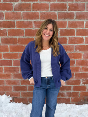 Waffle Knit Cardigan - Indigo