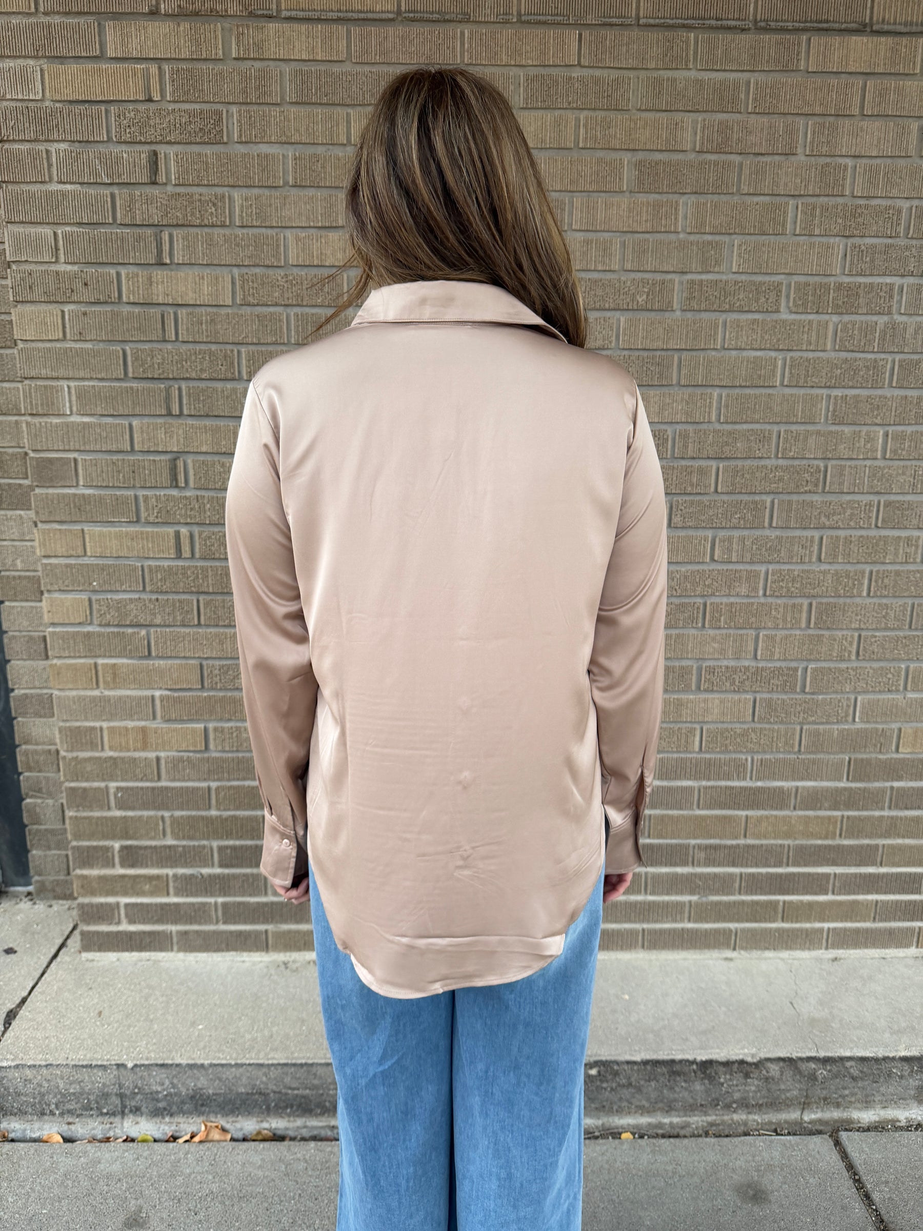 Sweet in Satin Button Up - Taupe