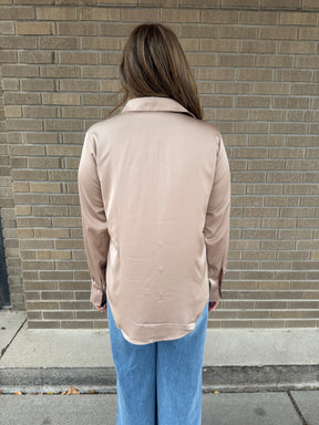 Sweet in Satin Button Up - Taupe