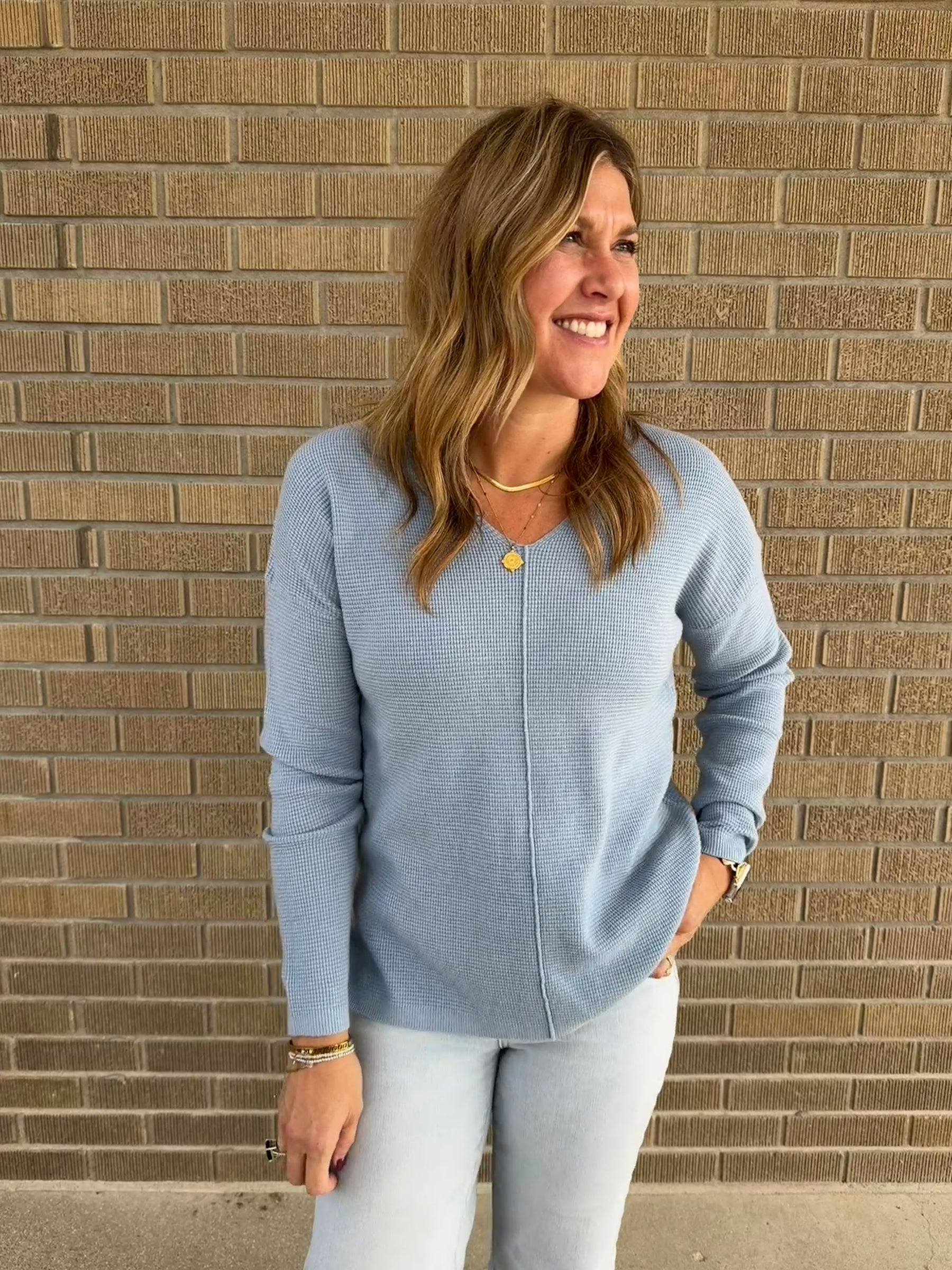 Baby Blue Waffle Knit Sweater