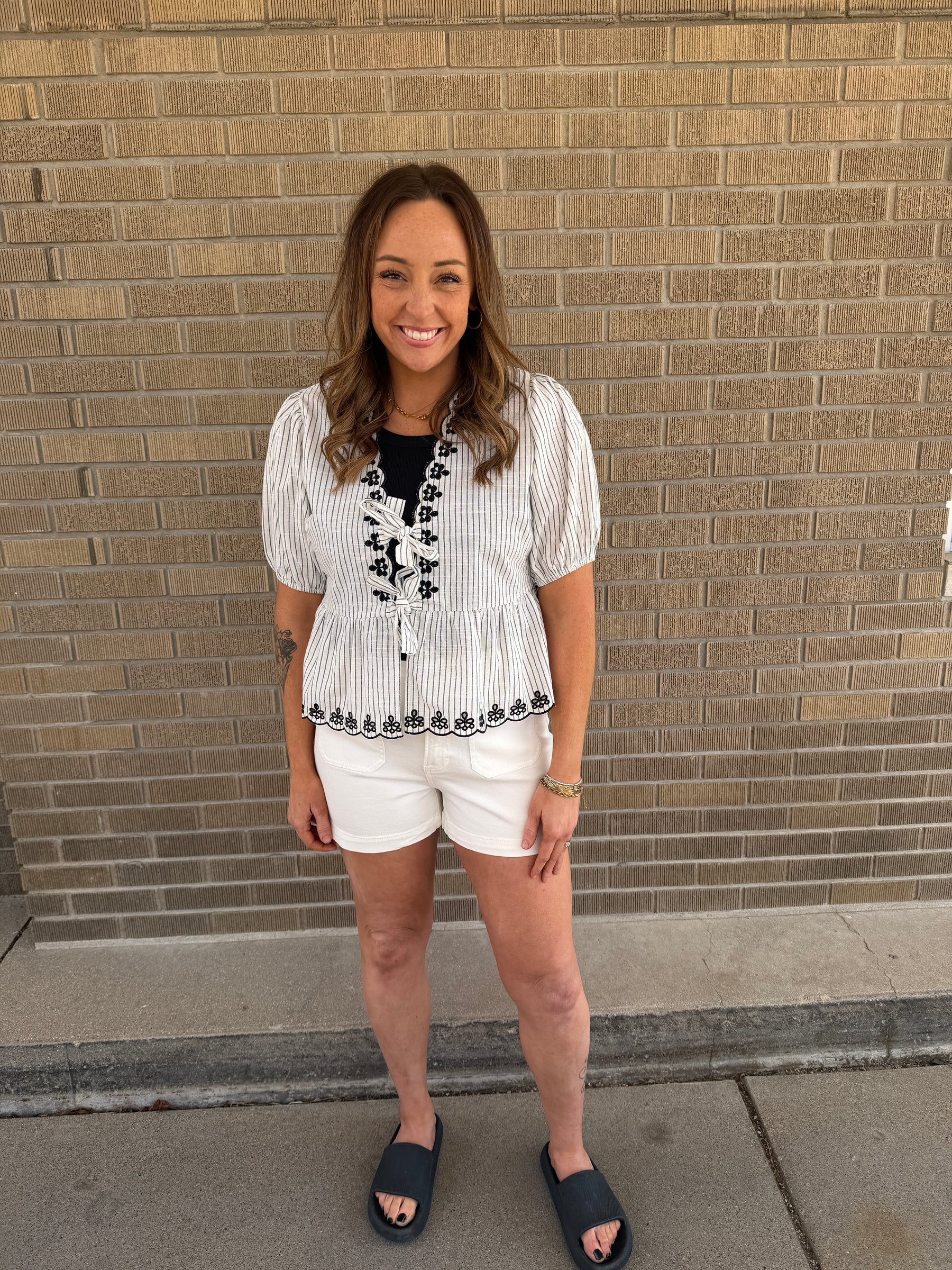 Tie Front Detailed Stripe Top